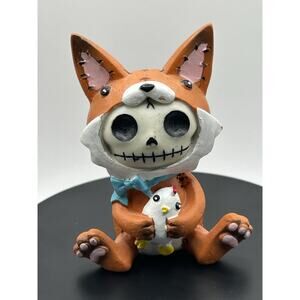 EUC Furrybones Figurine “Fen” Skeleton in Fox Costume with Chicken Collectible